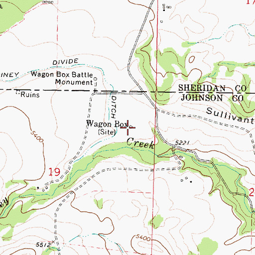 Topographic Map of Wagon Box, WY