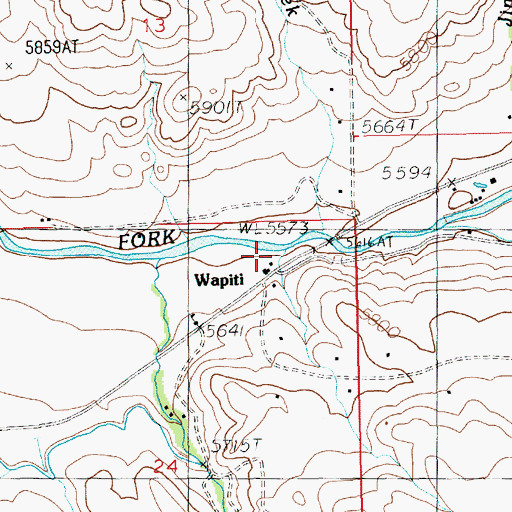 Topographic Map of Wapiti, WY