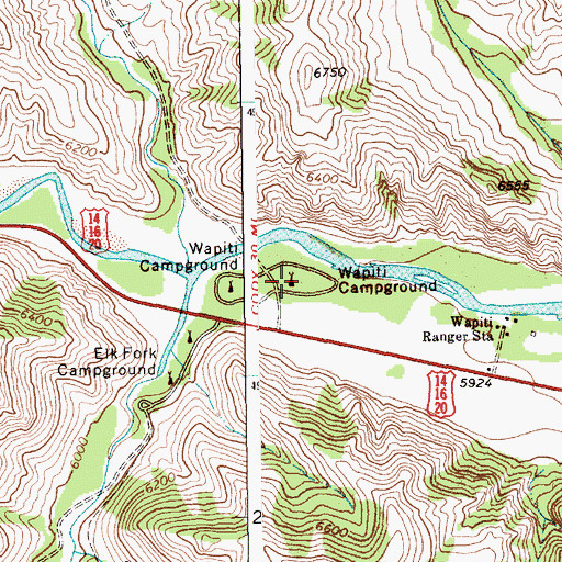 Topographic Map of Wapiti Campground, WY