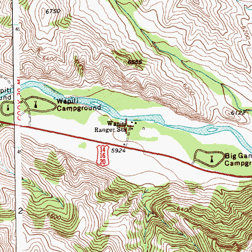 Topographic Map of Wapiti Ranger Station, WY