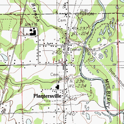 Topographic Map of Plantersville, AL