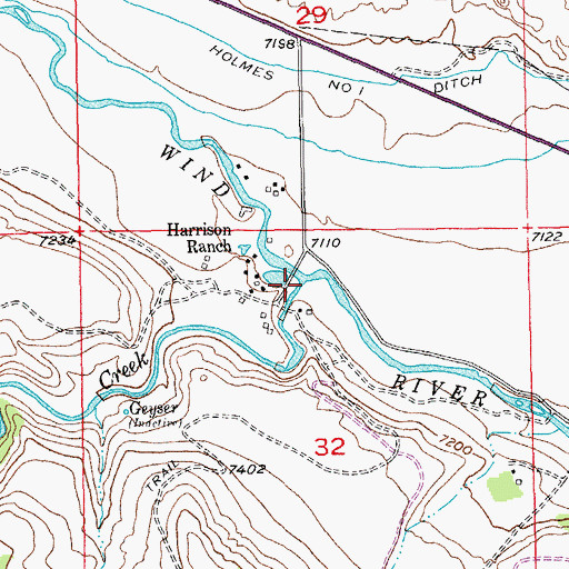 Topographic Map of Warm Spring Creek, WY