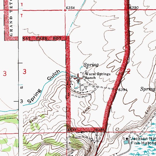 Topographic Map of Warm Springs Ranch, WY