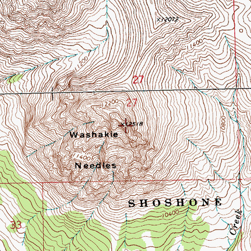 Topographic Map of Washakie Needles, WY