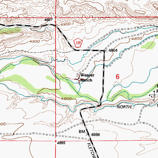 Topographic Map of Weaver Ranch, WY