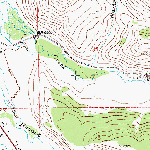 Topographic Map of Wertz Draw, WY
