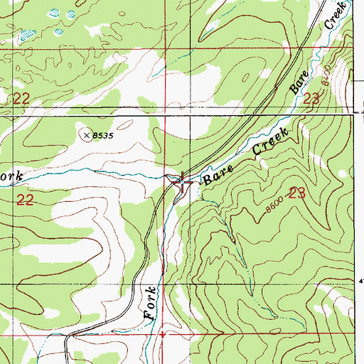 Topographic Map of West Fork Bare Creek, WY