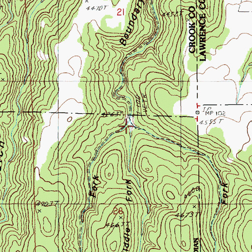 Topographic Map of West Fork Boundary Gulch, WY