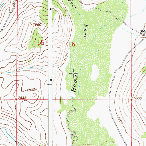 Topographic Map of West Fork Hams Fork, WY