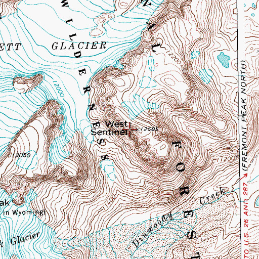 Topographic Map of West Sentinel, WY