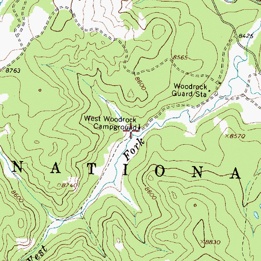Topographic Map of West Woodrock Campground, WY