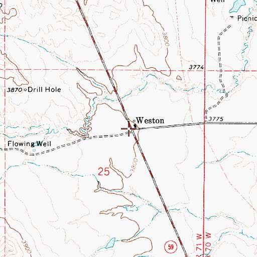 Topographic Map of Weston, WY
