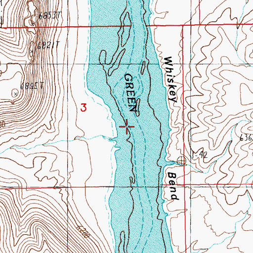 Topographic Map of Whiskey Bend, WY