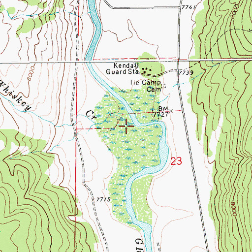 Topographic Map of Whiskey Creek, WY