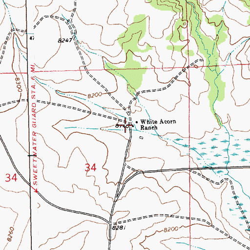 Topographic Map of White Acorn Ranch, WY