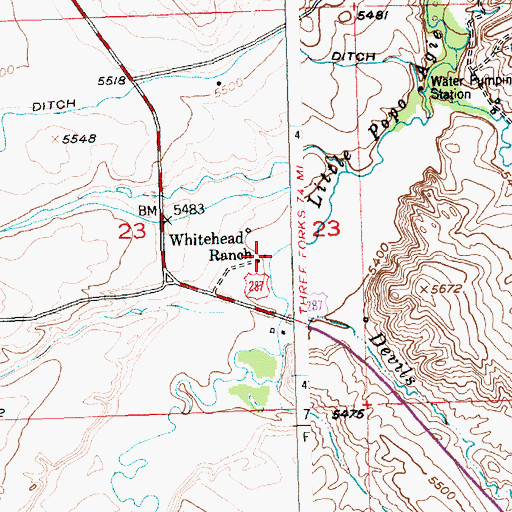 Topographic Map of Whitehead Ranch, WY