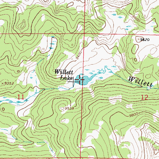 Topographic Map of Willett Lake, WY