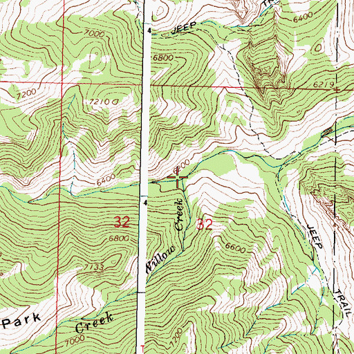 Topographic Map of Willow Creek, WY