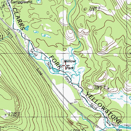 Topographic Map of Willow Park, WY