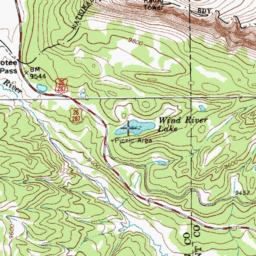 Topographic Map of Wind River Lake, WY