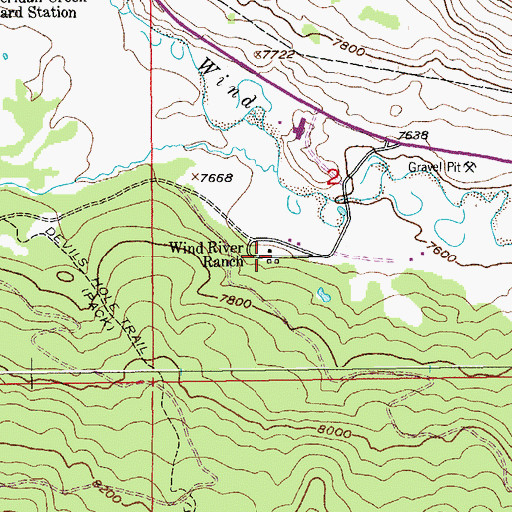 Topographic Map of Wind River Ranch, WY