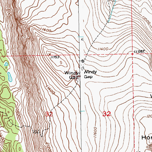 Topographic Map of Windy Gap, WY