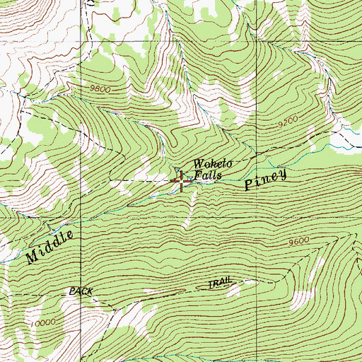 Topographic Map of Wohelo Falls, WY