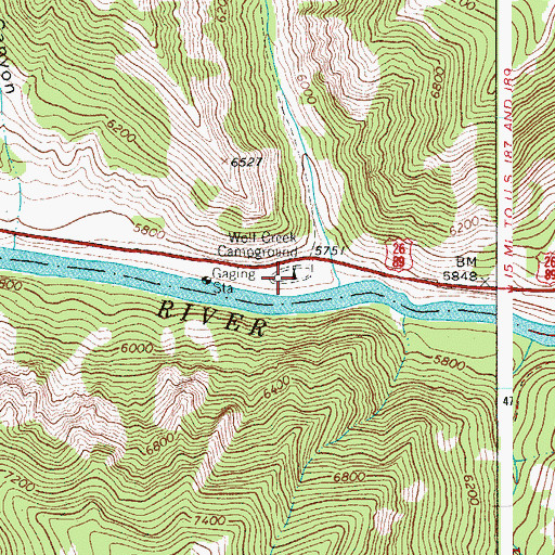 Topographic Map of Wolf Creek Campground, WY