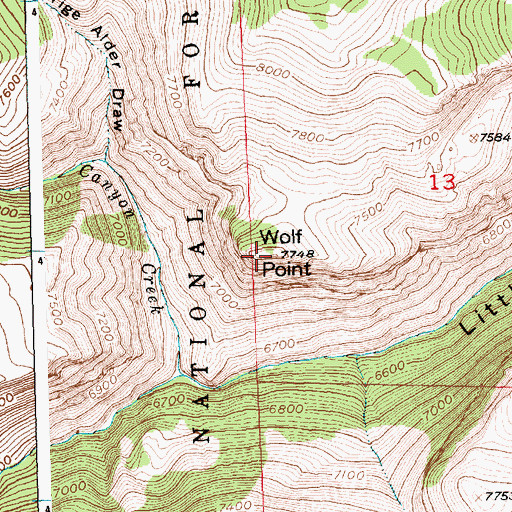 Topographic Map of Wolf Point, WY