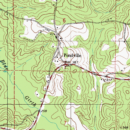 Topographic Map of Pondville, AL