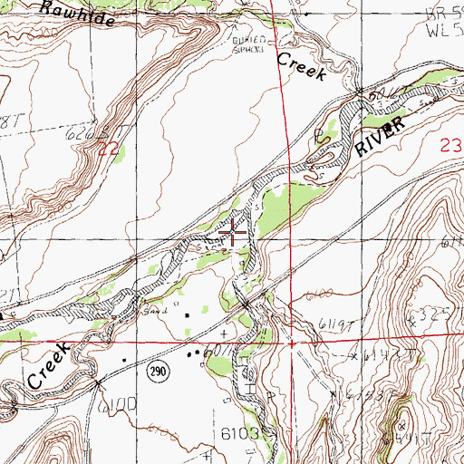 Topographic Map of Wood River, WY