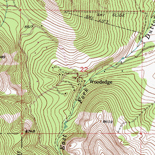 Topographic Map of Woodedge, WY
