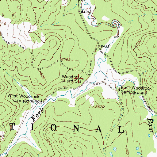 Topographic Map of Woodrock Guard Station, WY