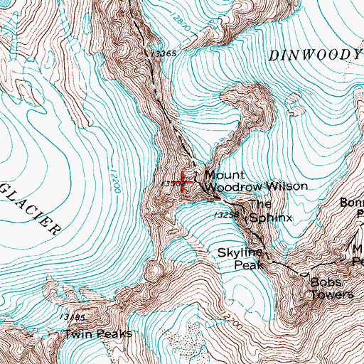 Topographic Map of Mount Woodrow Wilson, WY