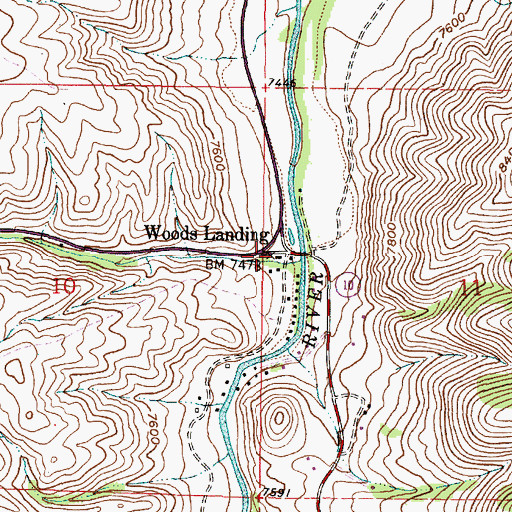 Topographic Map of Woods Landing, WY