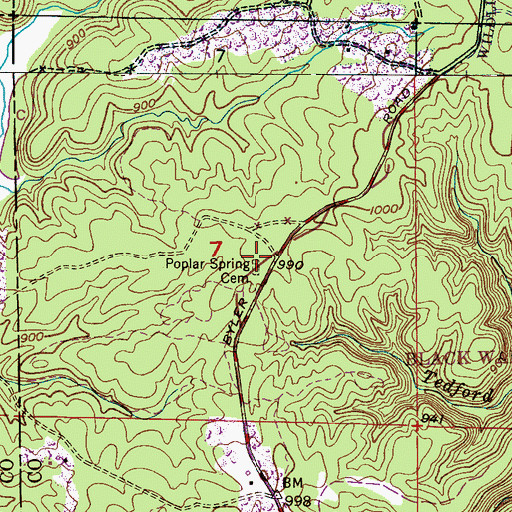 Topographic Map of Poplar Spring Cemetery, AL