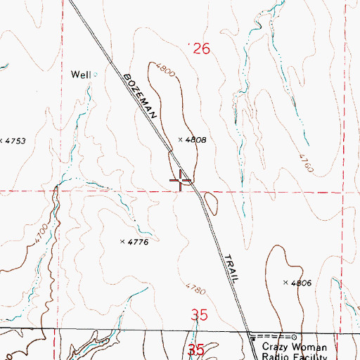 Topographic Map of Bozeman Trail, WY
