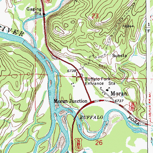 Topographic Map of Buffalo Fork Entrance Station, WY