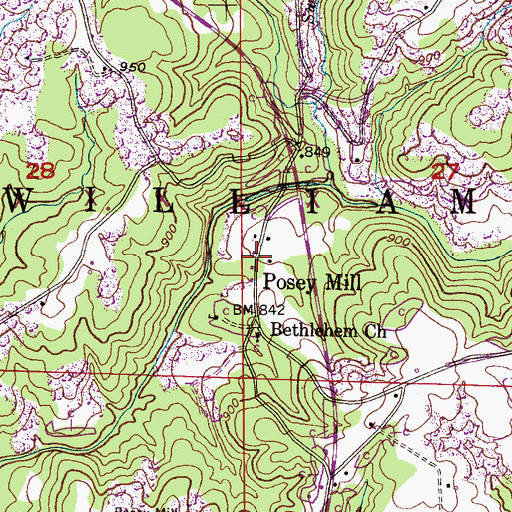 Topographic Map of Posey Mill, AL
