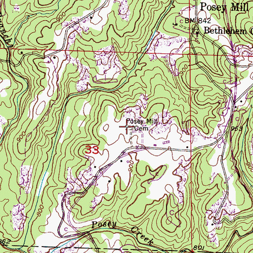 Topographic Map of Posey Mill Cemetery, AL