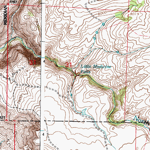 Topographic Map of Little Medicine Falls, WY