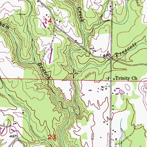 Topographic Map of Prescott Branch, AL