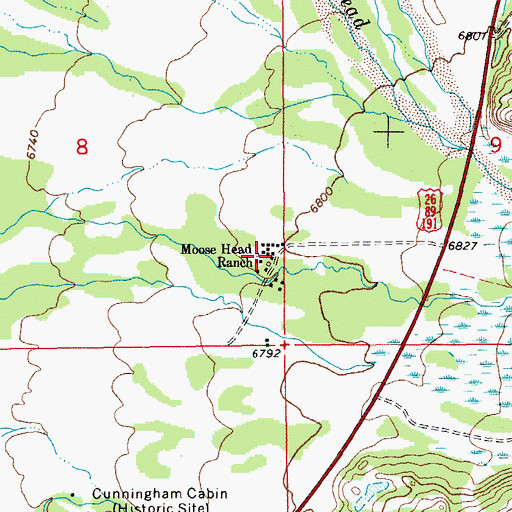 Topographic Map of Moose Head Ranch, WY