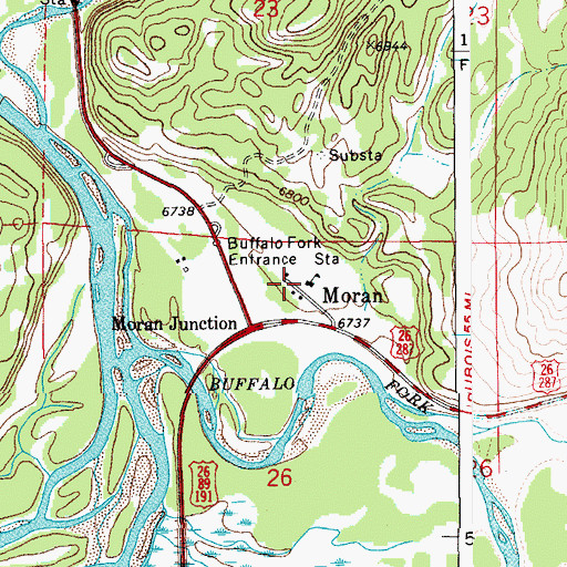 Topographic Map of Moran, WY