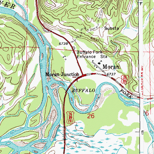 Topographic Map of Moran Junction, WY