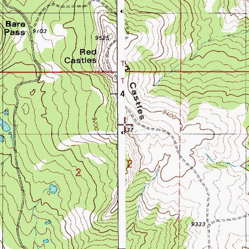 Topographic Map of Red Castles, WY