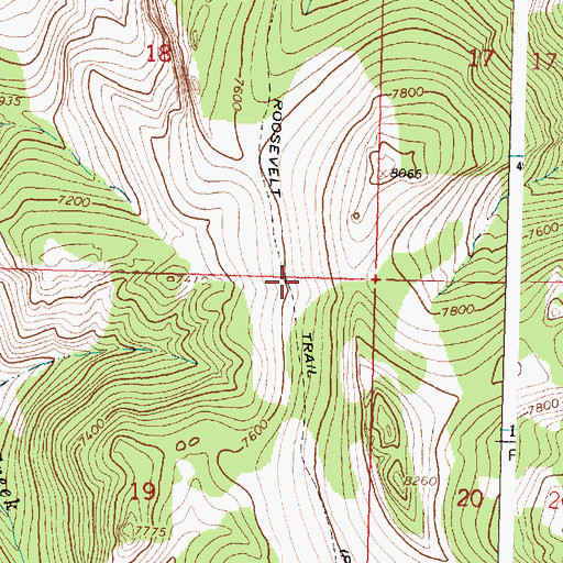 Topographic Map of Roosevelt Trail, WY