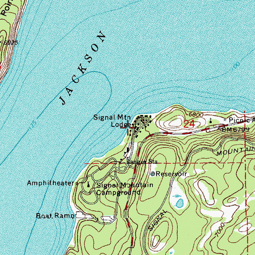 Topographic Map of Signal Mountain Lodge, WY