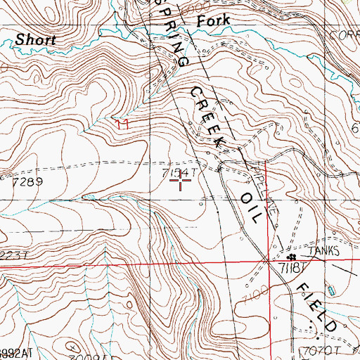 Topographic Map of Spring Creek Oil Field, WY