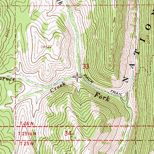 Topographic Map of Spruce Creek, WY